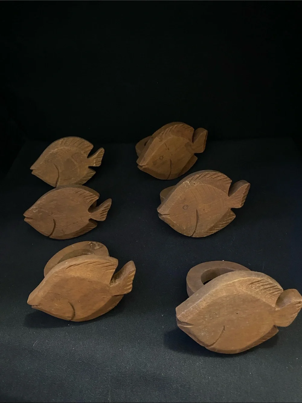 Pier 1 Wooden Fish Tropical Napkin Ring Holders Set of 6